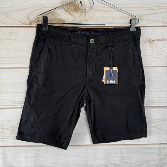 Benson Black Flat Front Slash Pockets Chino Shorts Size 32 - Picture 2 of 10